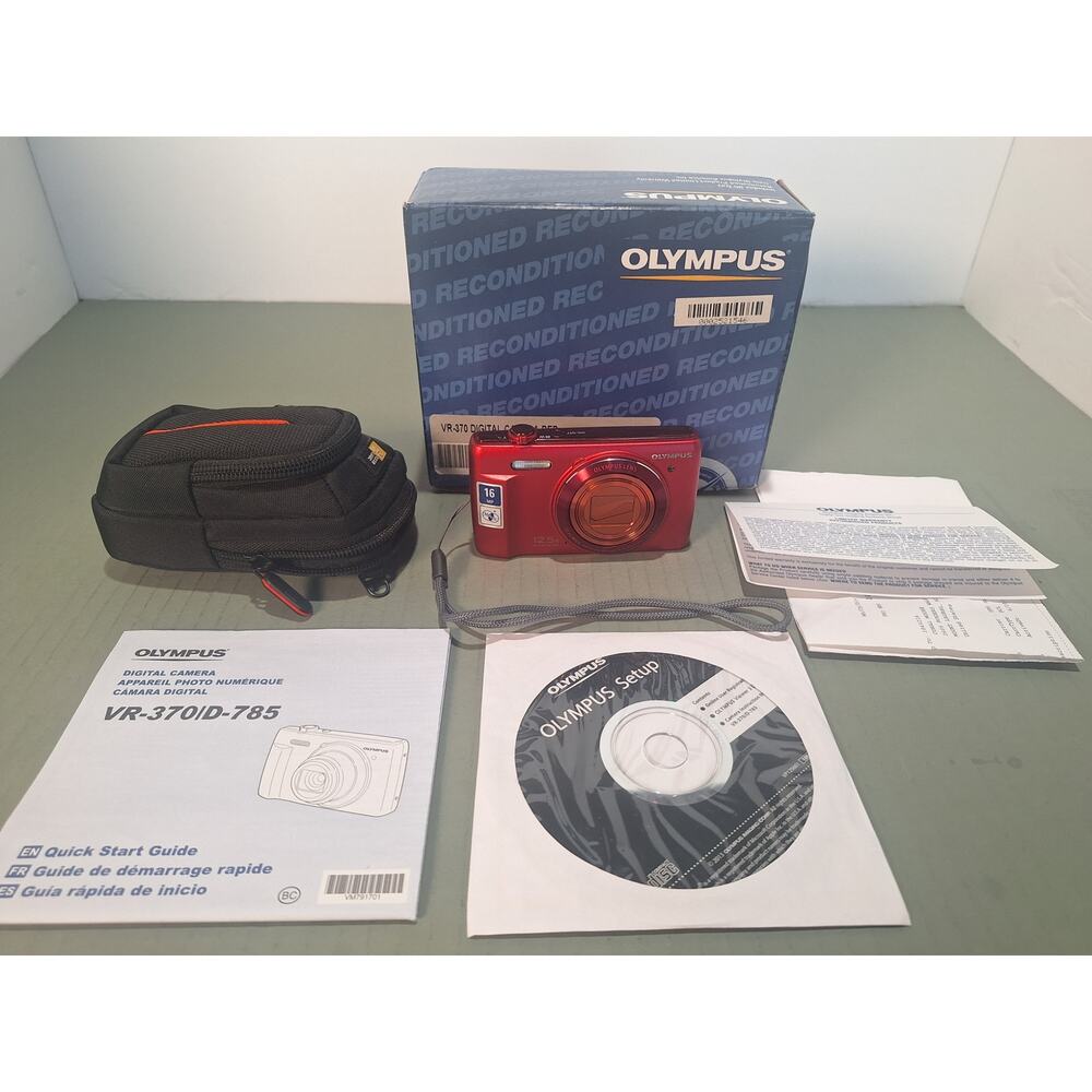 Olympus Stylus VR-370 16MP Red Digital Camera 12.5x Zoom Tested w Case SD Box